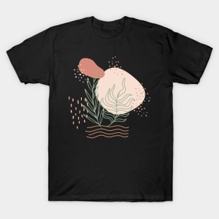 Abstract shapes dots lines and tropical plants leaves digital design illustration T-Shirt